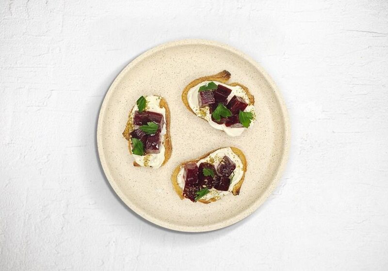 Beetroot and goats cheese crostini