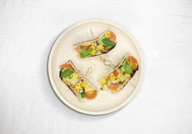 charred corn and avocado mini taco